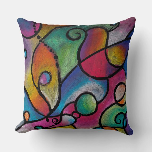 Colourful abstract lines and shapes throw pillow (Front)