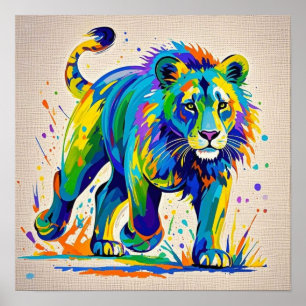 Colourful abstract Lion animal art design  Poster