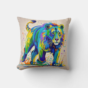 Colourful abstract Lion animal art design Throw Pillow