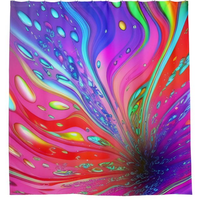 Colourful Abstract Liquid Waves Shower Curtain  (Front)