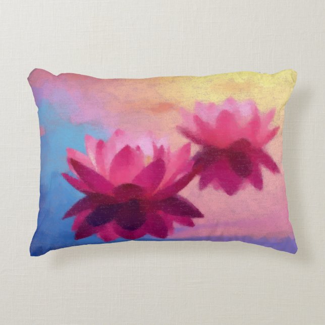Colourful Abstract Lotus Flowers Accent Pillow (Front)