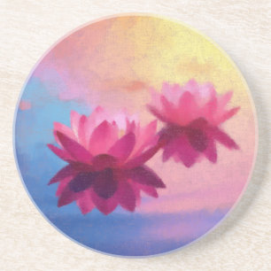 Colourful Abstract Lotus Flowers Coaster