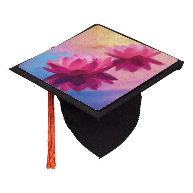 Colourful Abstract Lotus Flowers Graduation Cap Topper (Angled)