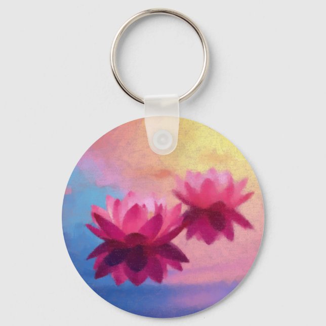 Colourful Abstract Lotus Flowers Keychain (Front)