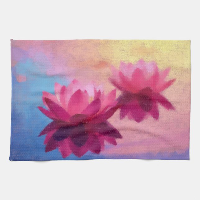Colourful Abstract Lotus Flowers Kitchen Towel (Horizontal)