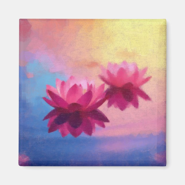 Colourful Abstract Lotus Flowers Magnet (Front)