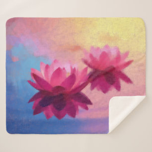 Colourful Abstract Lotus Flowers Sherpa Blanket