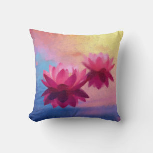 Colourful Abstract Lotus Flowers Throw Pillow