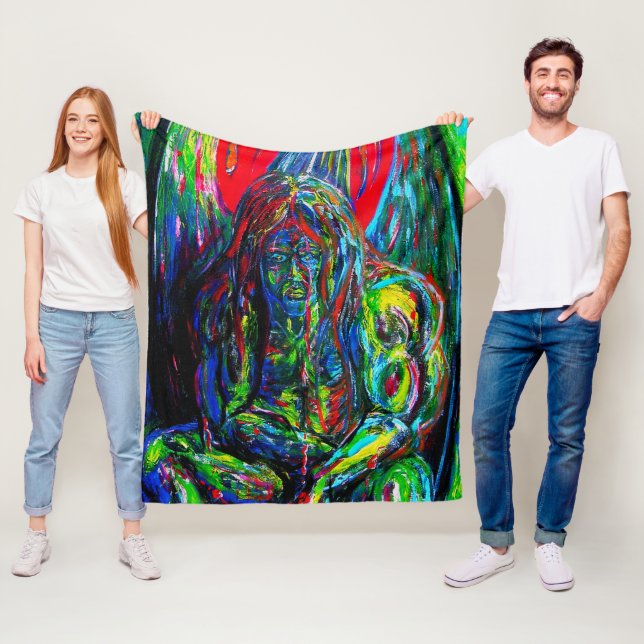 Colourful Abstract Man Oil on Canvas Fleece Blanket (In Situ)