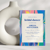 Colourful Abstract Marble Blue Pink Bridal Shower