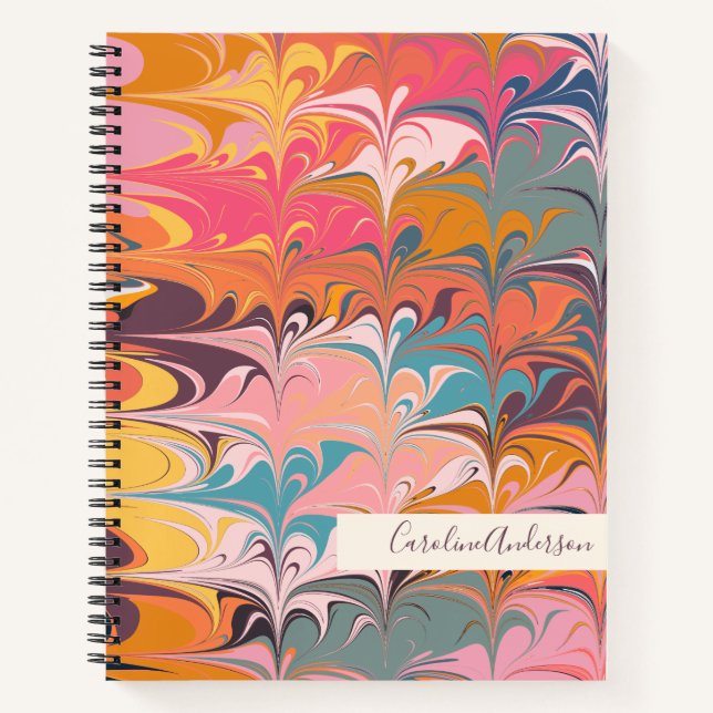 Colourful Abstract Marble Swirls Personalized Notebook (Front)