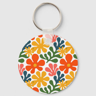 Colourful Abstract Matisse Floral Retro Art Keychain
