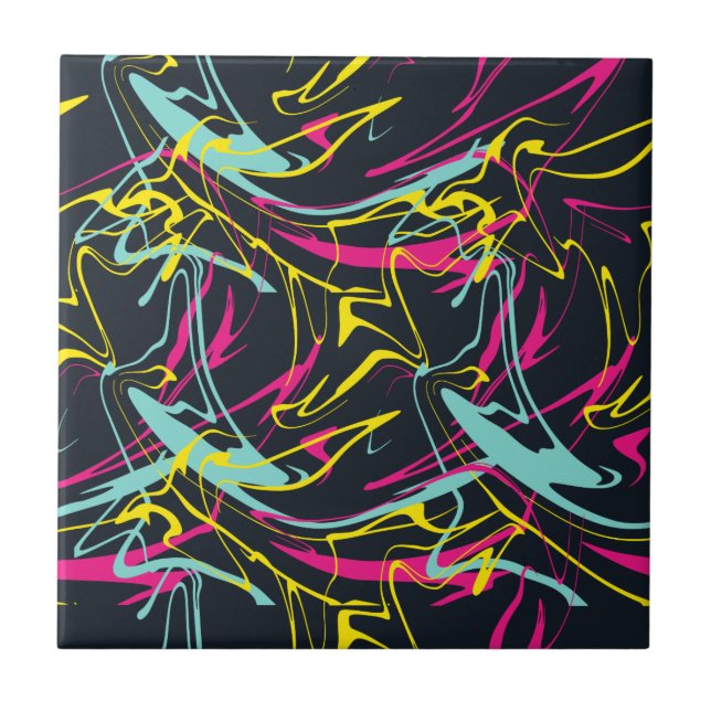 Colourful Abstract Memphis Lines Pattern Tile (Front)