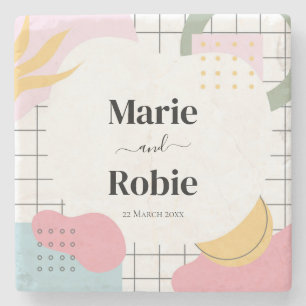 Colourful Abstract Memphis Wedding Stone Coaster