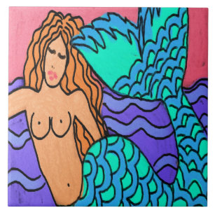 Colourful Abstract Mermaid Art Tile
