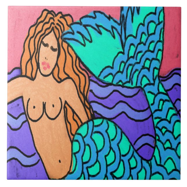 Colourful Abstract Mermaid Art Tile (Front)