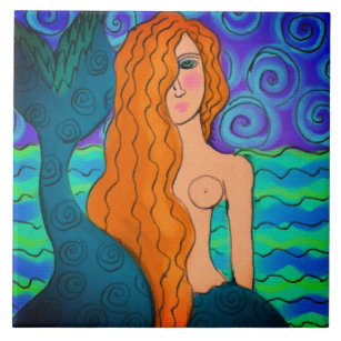 Colourful Abstract Mermaid Digital Painting Tile