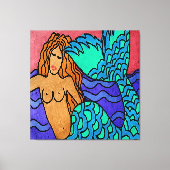 Colourful Abstract Mermaid Painting Canvas Print (Front)