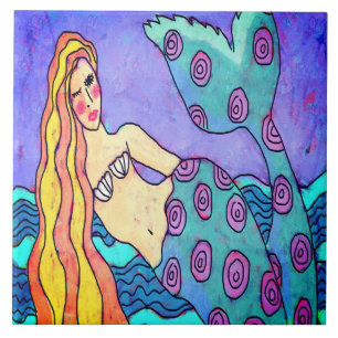 Colourful Abstract Mermaid Painting Tile
