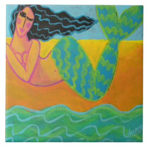 Colourful Abstract Mermaid Painting Tile