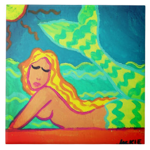 Colourful Abstract Mermaid Painting Tile