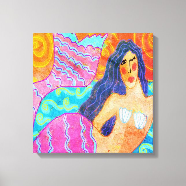 Colourful Abstract Mermaid Stretched Canvas Print (Front)
