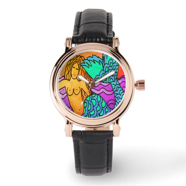 Colourful Abstract Mermaid Wearable Art Watch (Front)