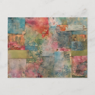 Colourful Abstract Mixed Media Collage Postcard