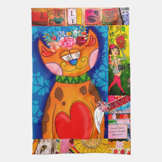 Colourful Abstract Mixed Mixed Cat Collage   Kitchen Towel (Vertical)