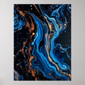 Colourful Abstract Modern Art.Midnight Gold Marbal Poster