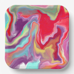 Colourful Abstract Modern Digital Art Paper Plate