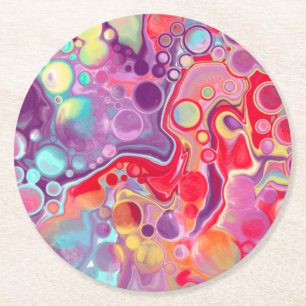 Colourful Abstract Modern Digital Art   Round Paper Coaster