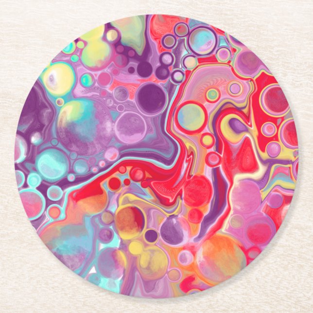 Colourful Abstract Modern Digital Art   Round Paper Coaster (Front)