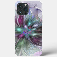 Colourful Abstract Modern Fractal Flower Initials