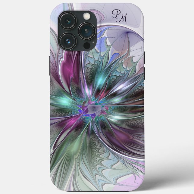 Colourful Abstract Modern Fractal Flower Initials Case-Mate iPhone Case (Back)