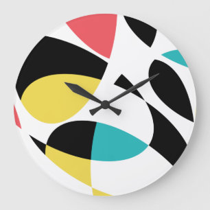 Colourful, abstract, modern, fun geometric pattern large clock