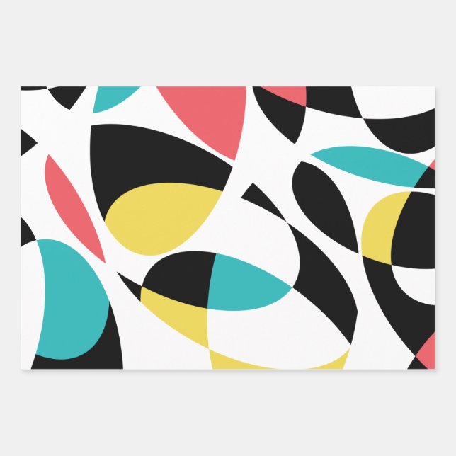 Colourful, abstract, modern, fun geometric pattern wrapping paper sheet (Front)