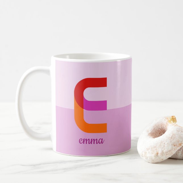 Colourful Abstract Modern Letter E Named Coffee Mug (With Donut)