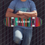 Colourful Abstract Modern Stripes Custom Name Skateboard<br><div class="desc">Colourful Abstract Modern Stripes Custom Name Skateboard features your personalized name in modern typography on a colourful striped background. Personalize by editing the text in the text box provided. Give a custom made gift, personalized skateboard to your favourite skateboarder for Christmas, birthday or your BFF. Designed by ©Evco Studio www.zazzle.com/store/evcostudio...</div>