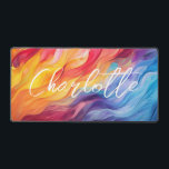 Colourful Abstract Modern Waves Personalized Name Desk Mat<br><div class="desc">Colourful Abstract Modern Waves Personalized Name Desk Mat features abstract painted waves in orange, red, purple and blue with your personalized name in modern calligraphy script typography. Perfect as a gift family and friends for birthday, Christmas, holidays, Mother's Day, sister, wife, partner, best friends, work colleagues and more. Designed by...</div>