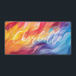 Colourful Abstract Modern Waves Personalized Name Desk Mat<br><div class="desc">Colourful Abstract Modern Waves Personalized Name Desk Mat features abstract painted waves in orange, red, purple and blue with your personalized name in modern calligraphy script typography. Perfect as a gift family and friends for birthday, Christmas, holidays, Mother's Day, sister, wife, partner, best friends, work colleagues and more. Designed by...</div>