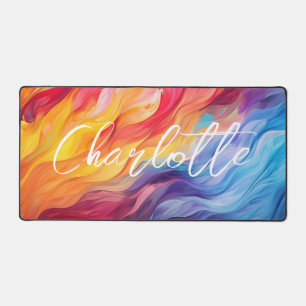 Colourful Abstract Modern Waves Personalized Name Desk Mat