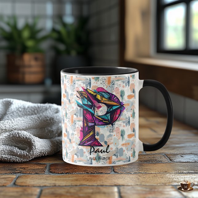 Colourful Abstract Monogram Mug - P for Paul  (Creator Uploaded)