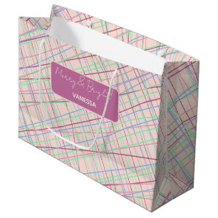 Colourful Abstract Monogram Tartan Pattern Large Gift Bag