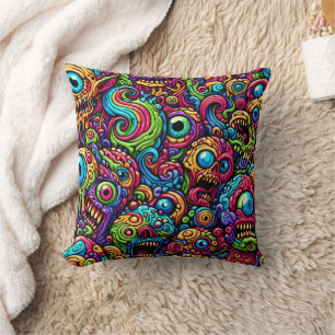 Colourful Abstract Monster Throw Pillow