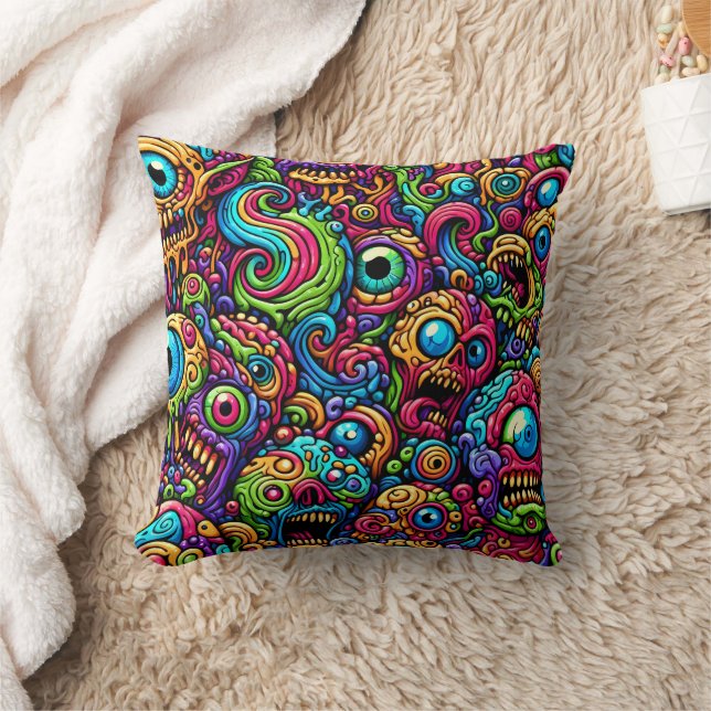 Colourful Abstract Monster Throw Pillow (Blanket)