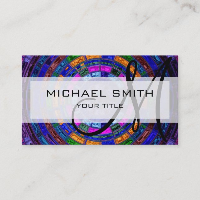 Colourful Abstract Mosaic Custom Monogram Business Card (Front)