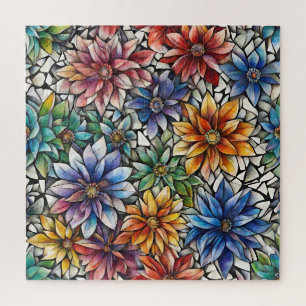 Colourful Abstract Mosaic Flowers Jigsaw Puzzle