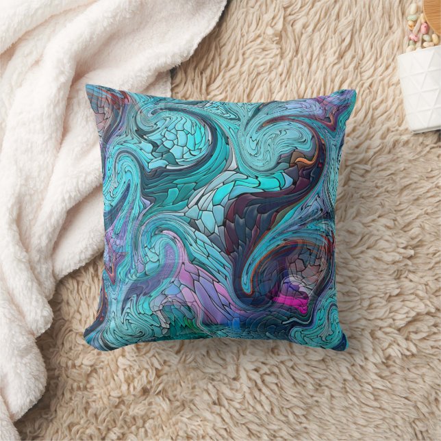 Colourful Abstract Mosaic Mermaid or Dragon Scales Throw Pillow (Blanket)