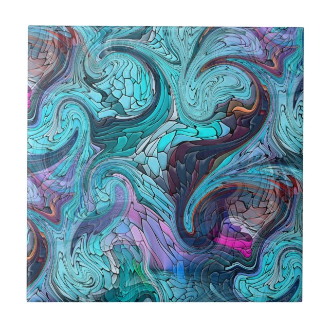 Colourful Abstract Mosaic Mermaid or Dragon Scales Tile (Front)